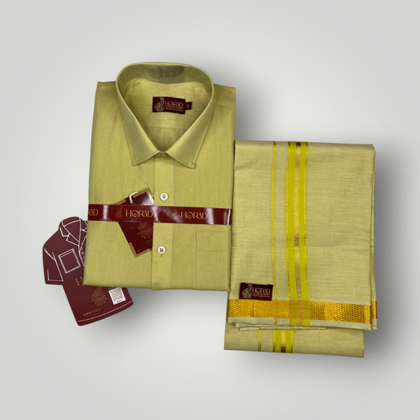 Horad Kora Cotton Tissue Light Yellow Shirt  + Dhoti