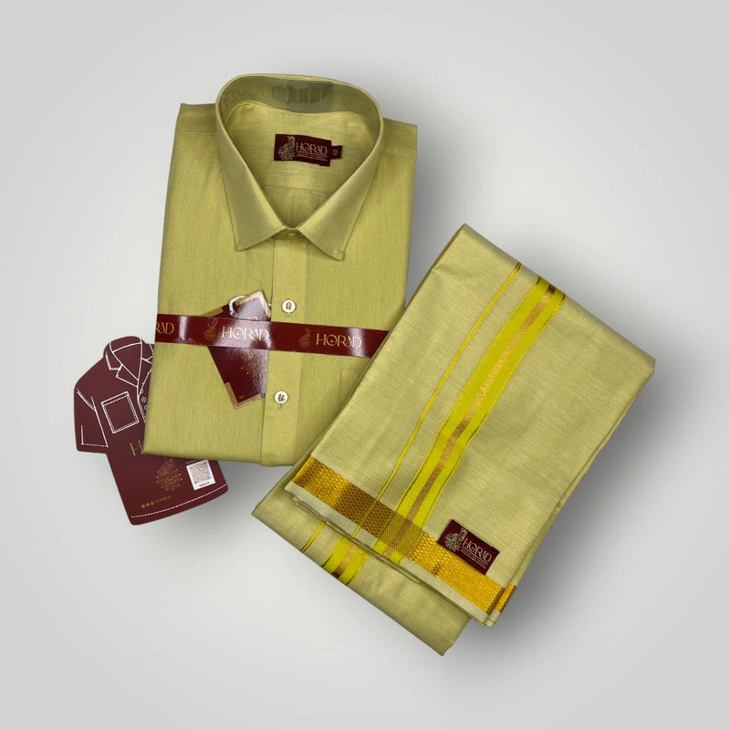 Horad Kora Cotton Tissue Light Yellow Shirt  + Dhoti