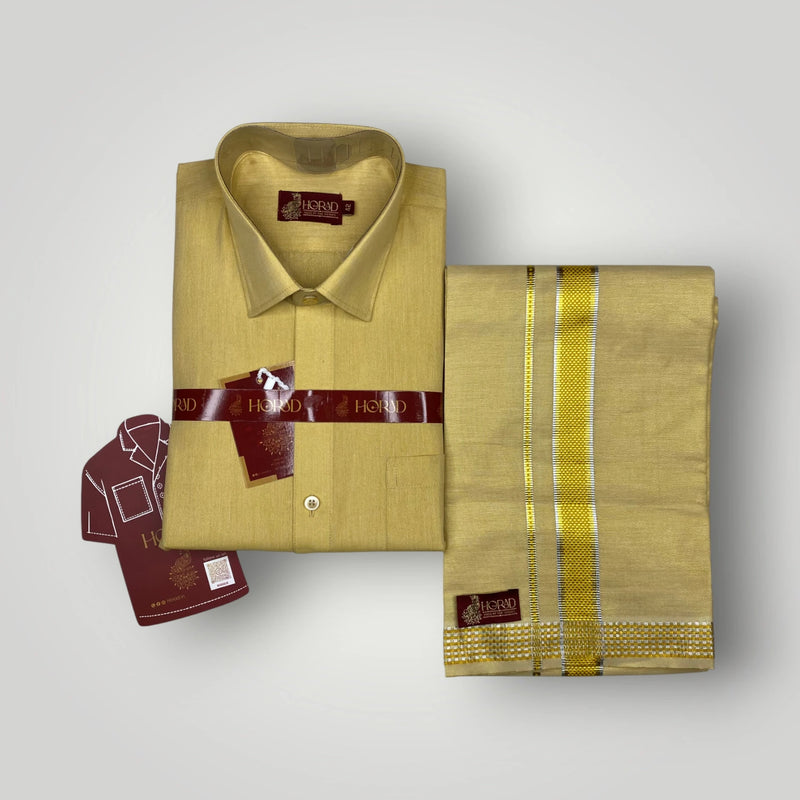 Horad Kora Cotton Tissue Dark Gold Shirt  + Dhoti
