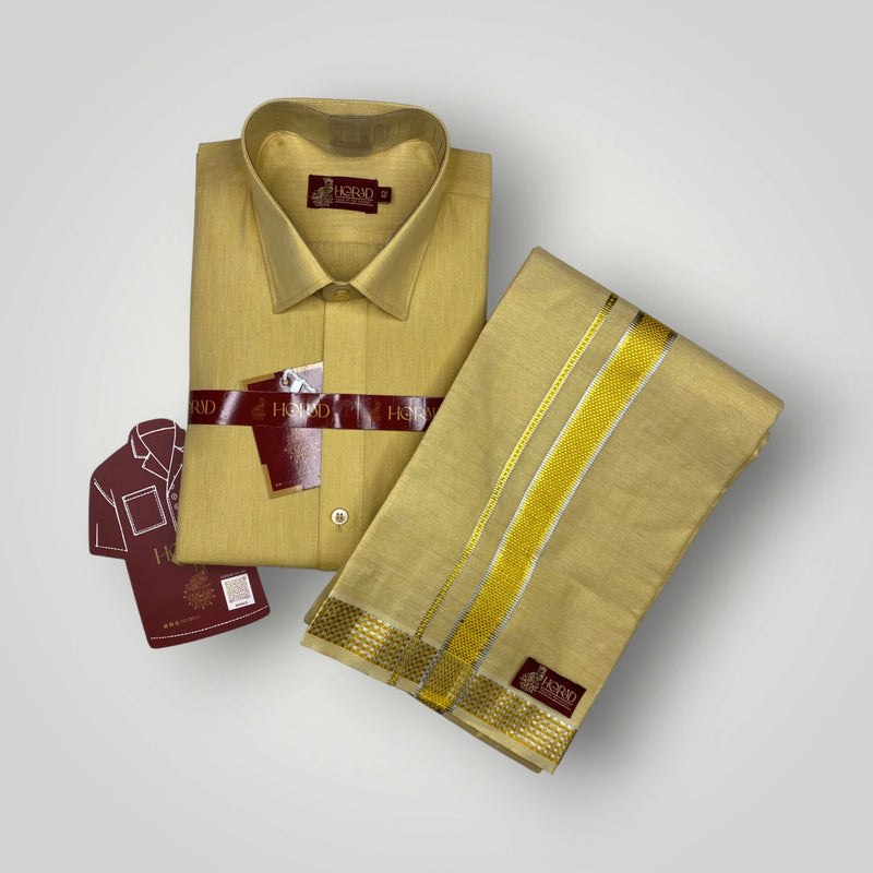 Horad Kora Cotton Tissue Dark Gold Shirt  + Dhoti