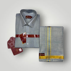 Horad Kora Cotton Tissue Navy Blue Shirt  + Dhoti