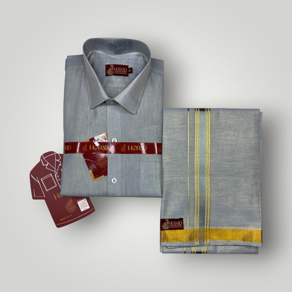 Horad Kora Cotton Tissue Navy Blue Shirt  + Dhoti