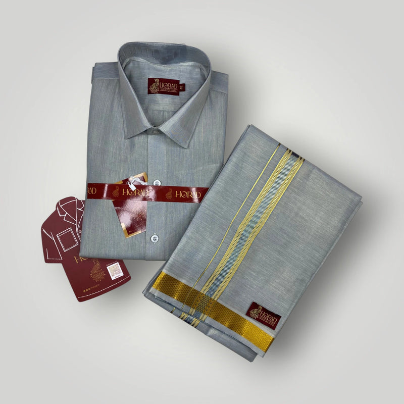 Horad Kora Cotton Tissue Navy Blue Shirt  + Dhoti