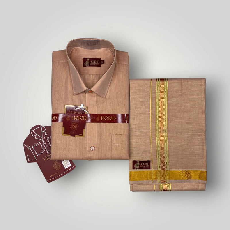 Horad Kora Cotton Tissue Light Red Shirt  + Dhoti