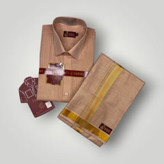 Horad Kora Cotton Tissue Light Red Shirt  + Dhoti