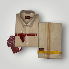 Horad Kora Cotton Tissue Desert Gold Shirt  + Dhoti