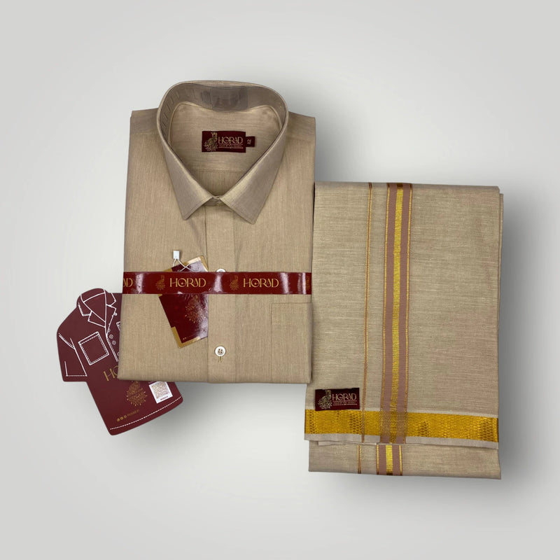 Horad Kora Cotton Tissue Desert Gold Shirt  + Dhoti