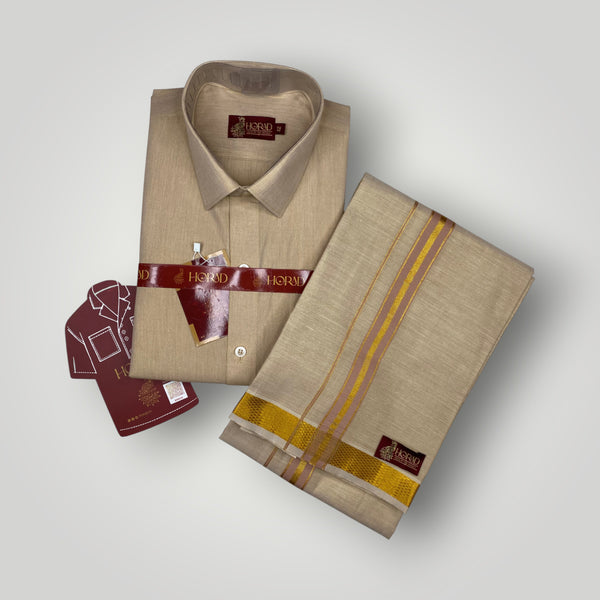 Horad Kora Cotton Tissue Desert Gold Shirt  + Dhoti