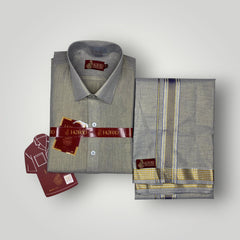 Horad Kora Cotton Tissue Bluish Grey Shirt  + Dhoti