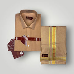 Horad Kora Cotton Tissue Light Copper Shirt  + Dhoti