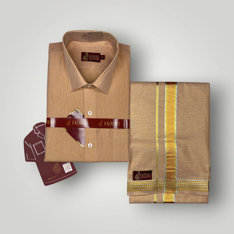 Horad Kora Cotton Tissue Light Copper Shirt  + Dhoti