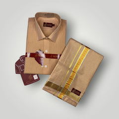 Horad Kora Cotton Tissue Light Copper Shirt  + Dhoti