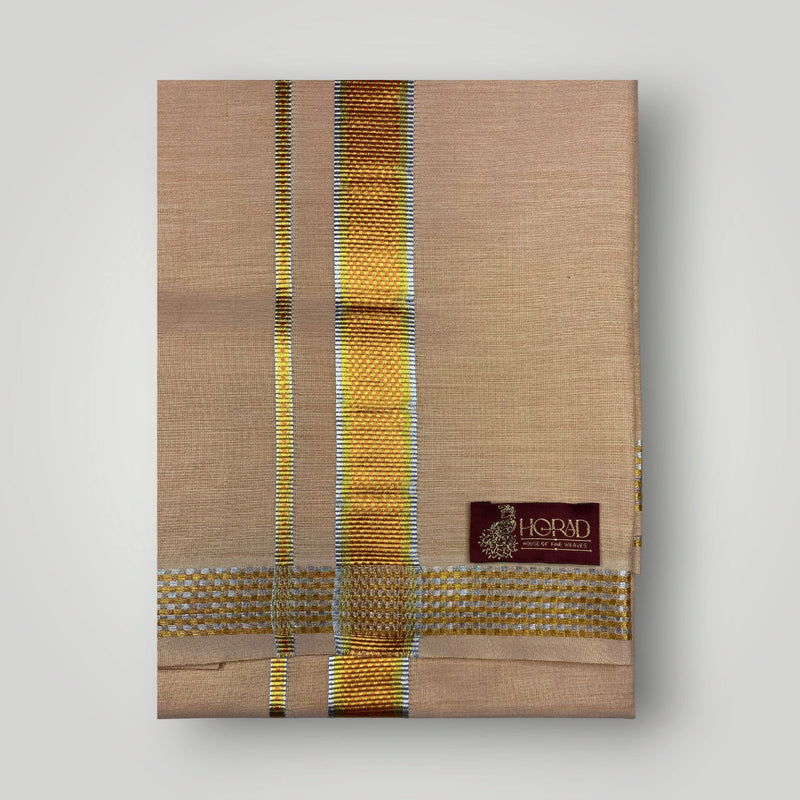 Horad Kora Cotton Tissue Light Copper Shirt  + Dhoti