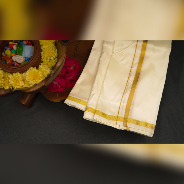 Horad Silk Blend Half White 0.25” Dhoti (8X4)