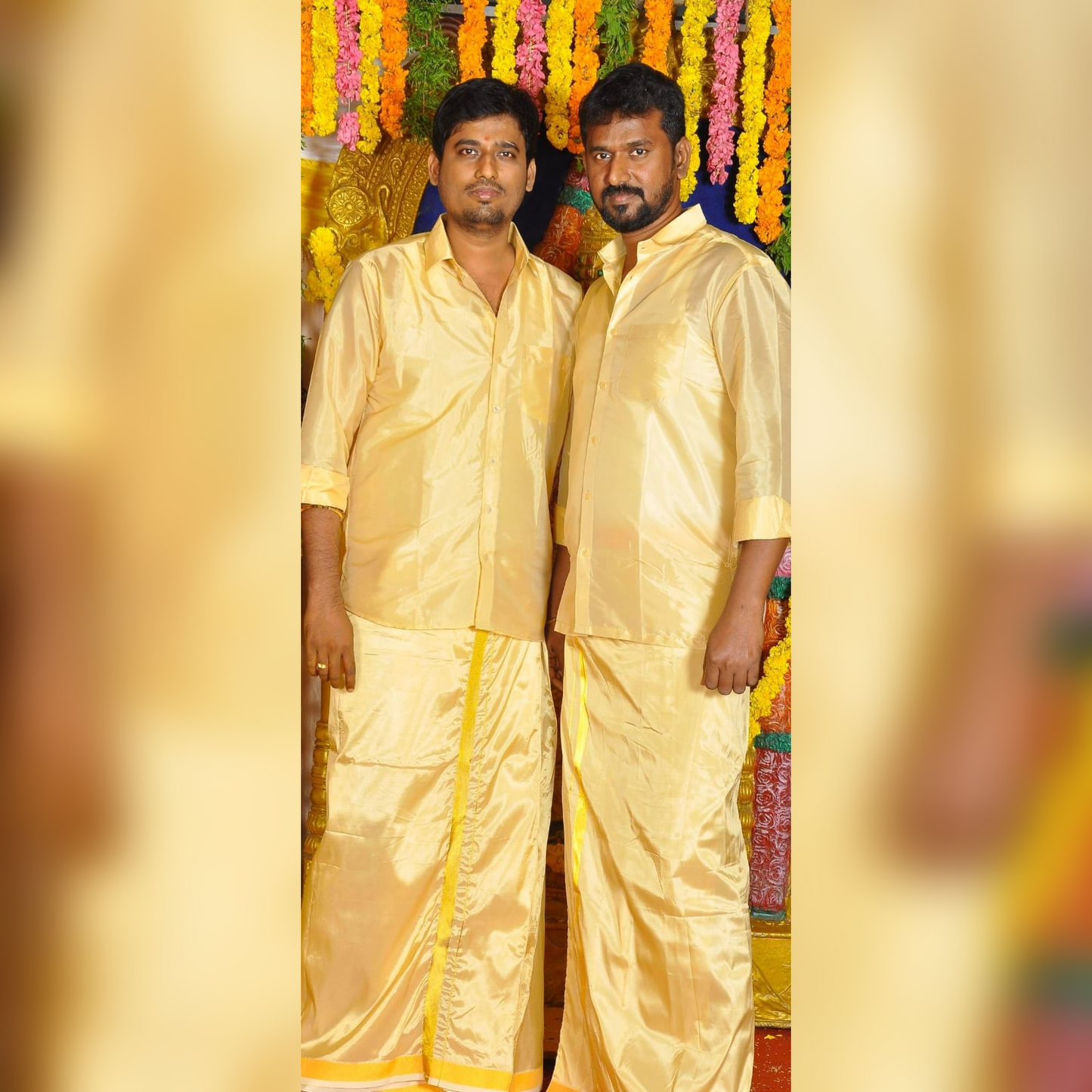 Horad Premium Art Silk Light Gold Shirt + Dhoti