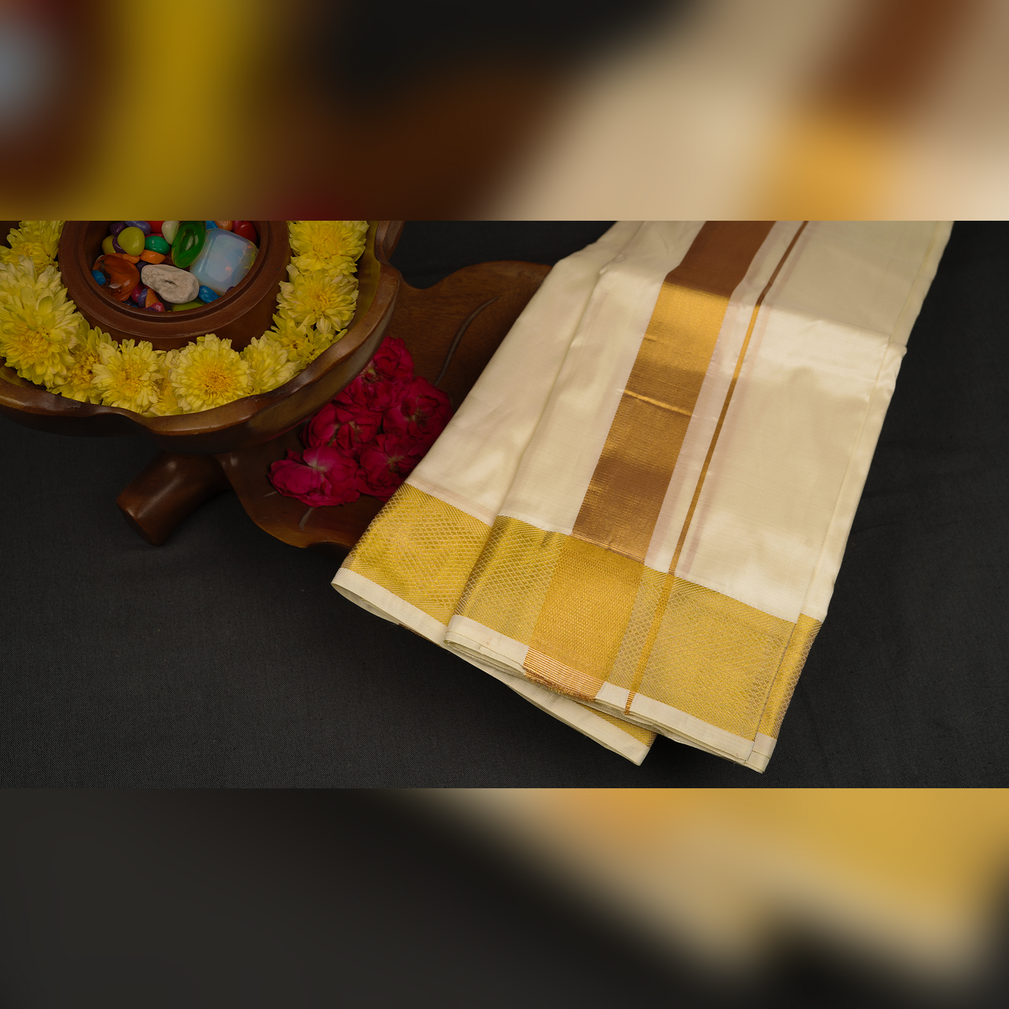 Horad Silk Blend Half White 2.00” Dhoti (9X5)