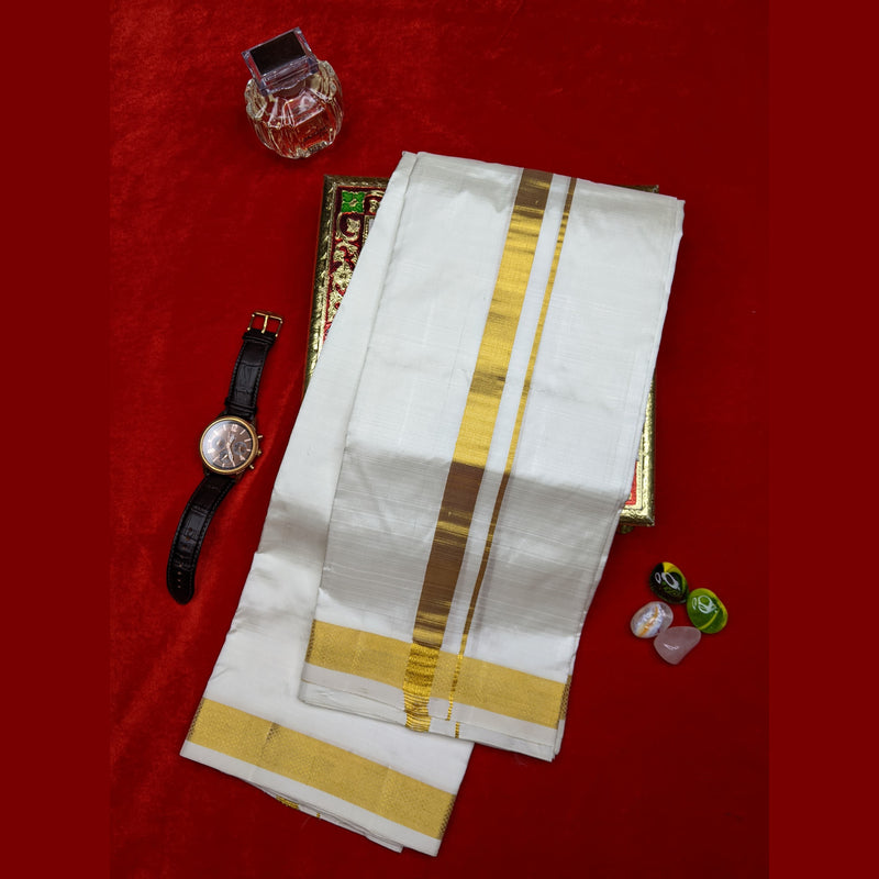 Horad Silk Blend Cream 1.25” Dhoti + Shirt Material