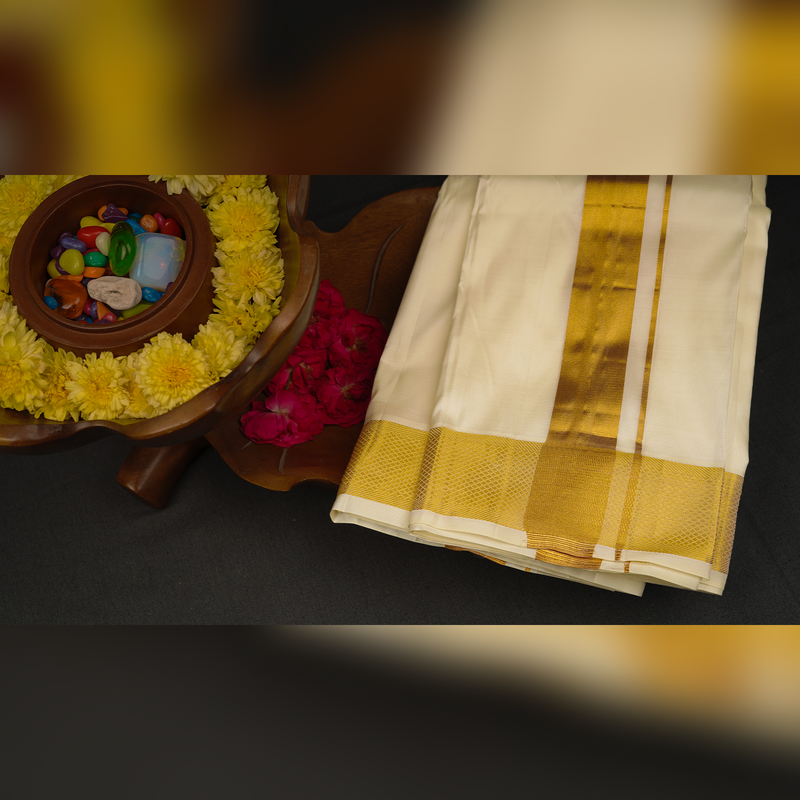 Horad Silk Blend Half White 1.75” Dhoti