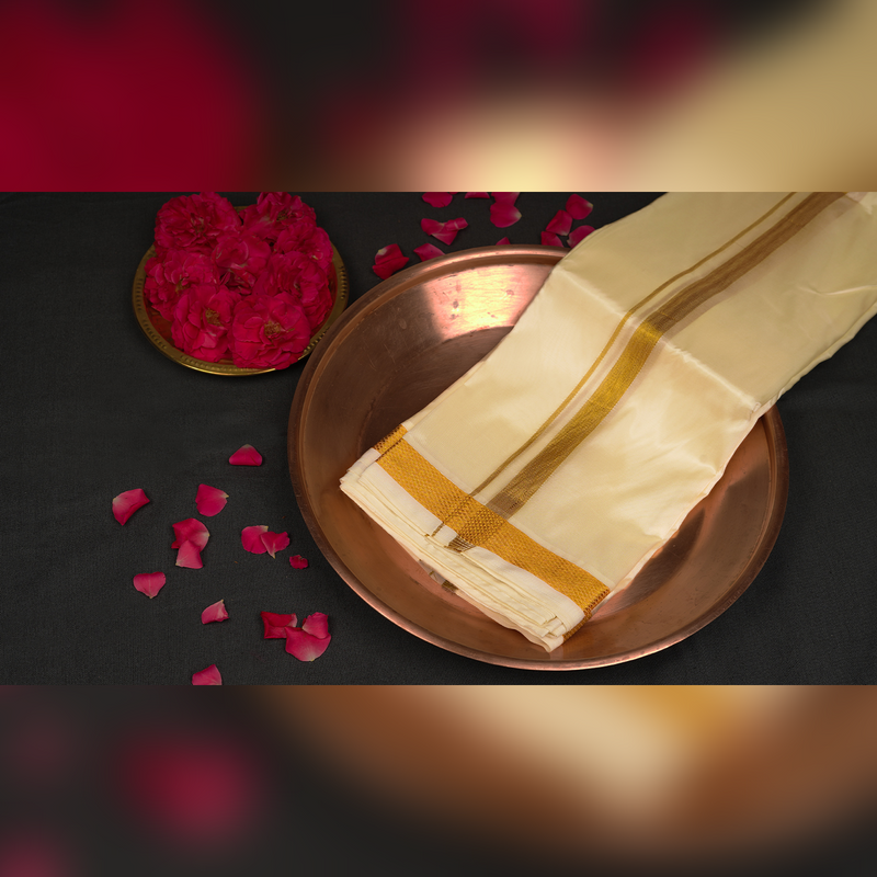 Horad Art Silk Cream 1.00” Dhoti