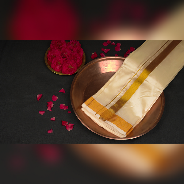 Horad Art Silk Cream 1.50” Dhoti (9X5)