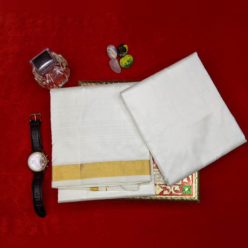 Horad Silk Blend Cream 1.25” Dhoti + Shirt Material
