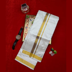 Horad Pure Silk Cream 1.00” Dhoti + Shirt Material