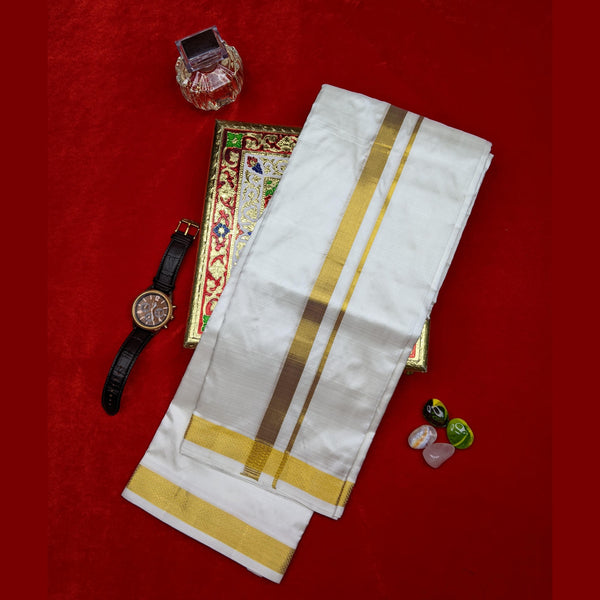 Horad Pure Silk Cream 1.00” Dhoti + Shirt Material