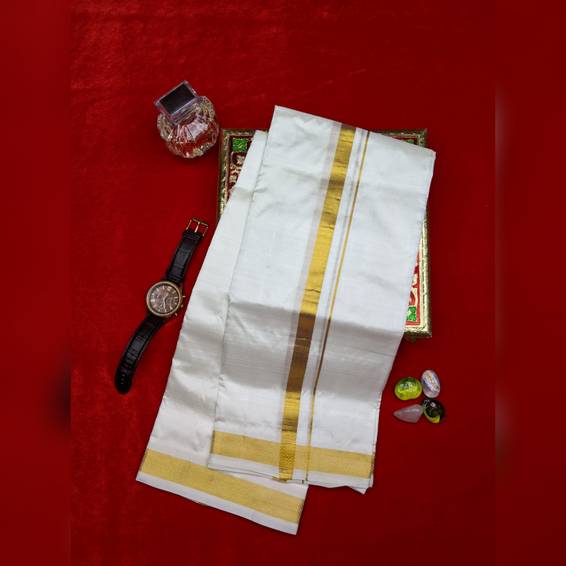 Horad Pure Silk Cream 0.75” Dhoti + Shirt Material