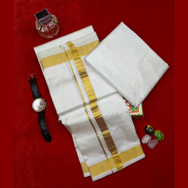 Horad Pure Silk Cream 1.25” Dhoti + Shirt Material