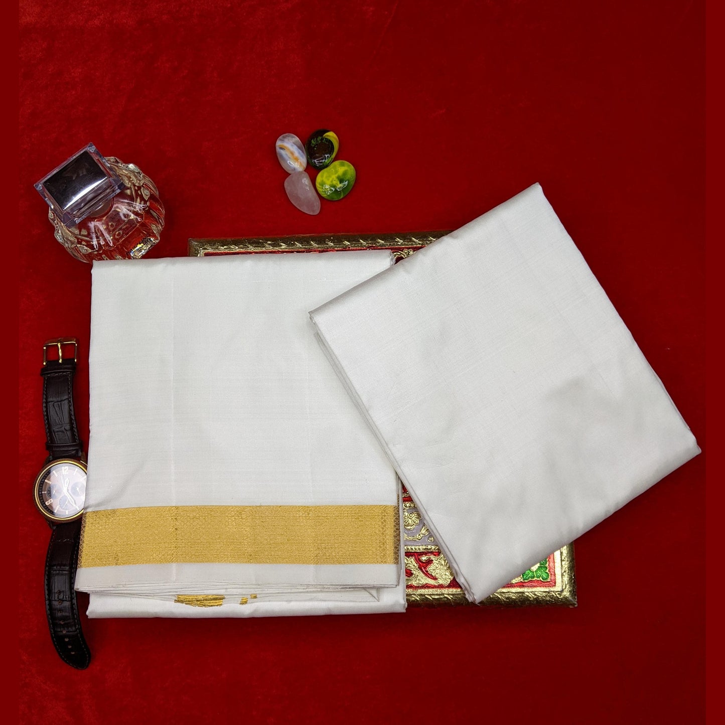 Horad Silk Blend Cream 1.50” Dhoti + Shirt Material