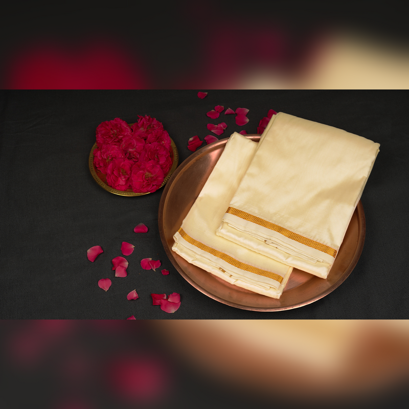 Horad Art Silk Cream 0.25” Dhoti (9X5)