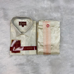 Horad Premium Art Silk Cream with RoseGold+Gold Border Kids Set