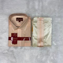 Horad Premium Art Silk Cream with RoseGold+Gold Border Kids Set