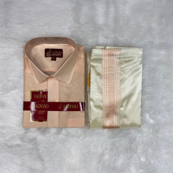 Horad Premium Art Silk Cream with RoseGold+Gold Border Kids Set
