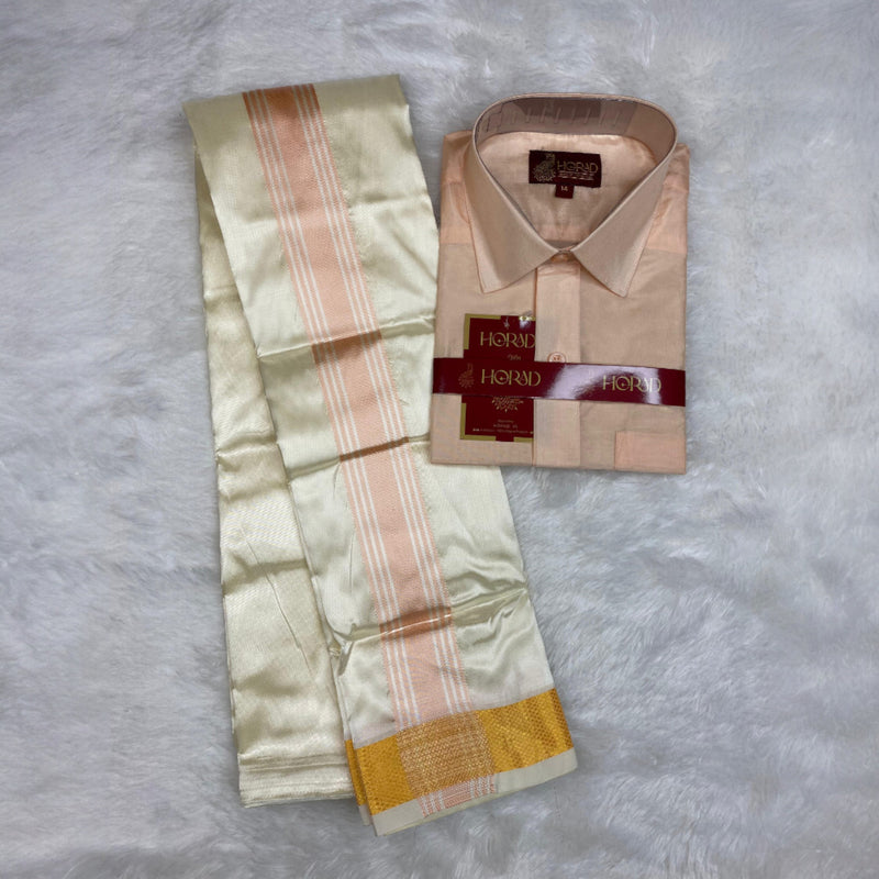 Horad Premium Art Silk Cream with RoseGold+Gold Border Kids Set