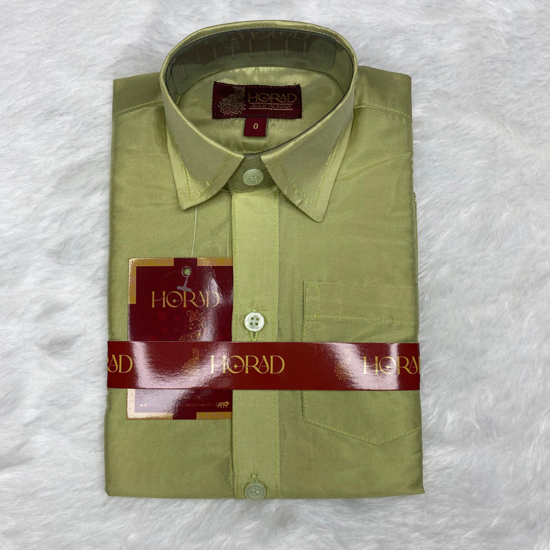 Horad Premium Art Silk Cream with FIR.Green+Silver Border Kids Set