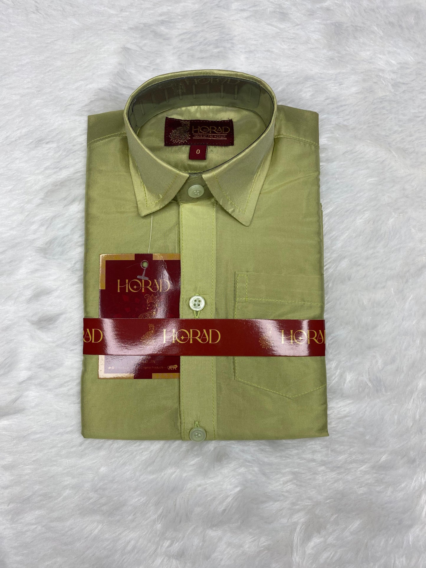 Horad Premium Art Silk Cream with FIR.Green+Silver Border Kids Set