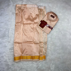 Horad Premium Art Silk Dad and Son Rose Gold Shirt + Dhoti + Angavastram