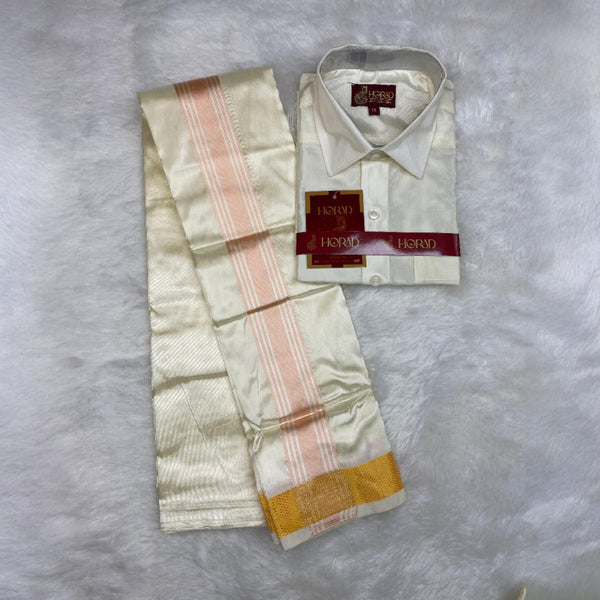 Horad Premium Art Silk Cream with RoseGold+Gold Border Kids Set