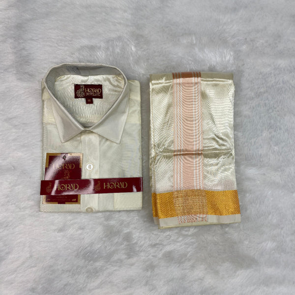 Horad Premium Art Silk Cream with RoseGold+Gold Border Kids Set