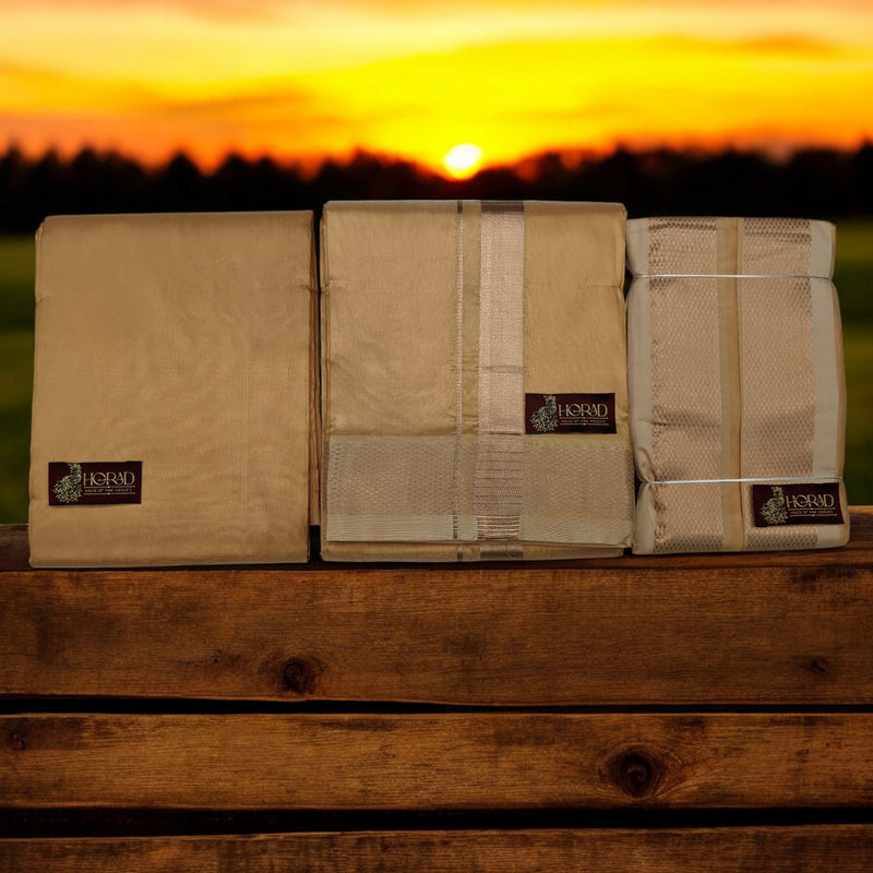 HORAD Premium Art Silk Light Copper Shirt Material With Dhoti + Angavastram (9X5)