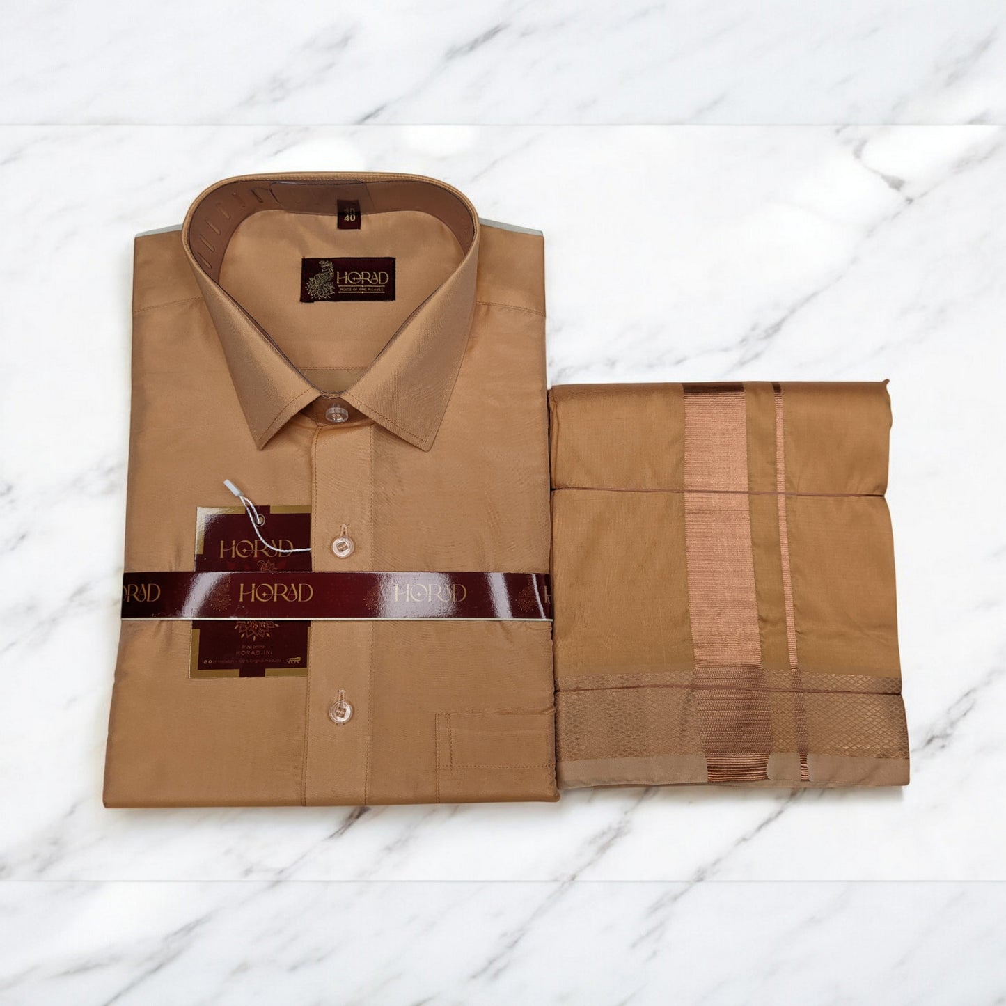 Horad Premium Art Silk Light Copper Shirt + Dhoti