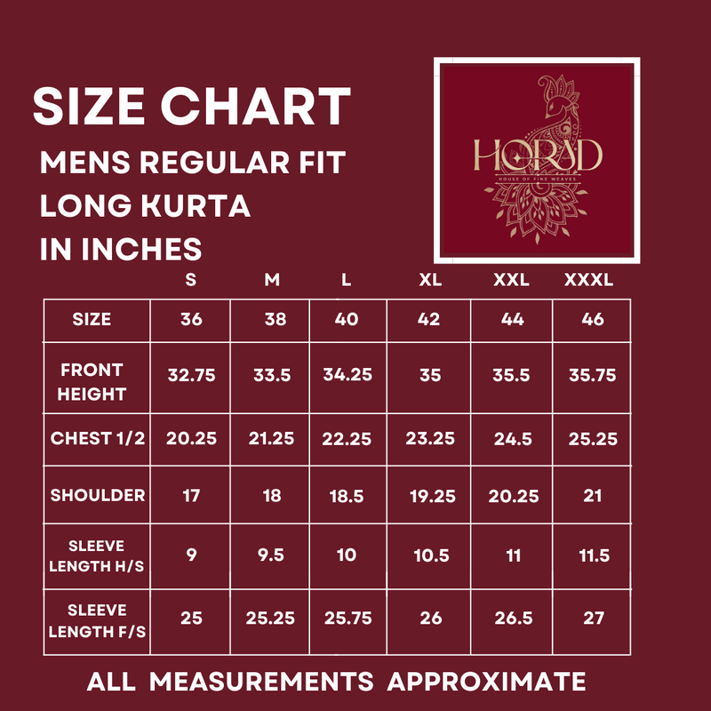 Horad Premium Art Silk Cream Emboss Elephant Border Long Kurta + Kache Panche + Angavastram