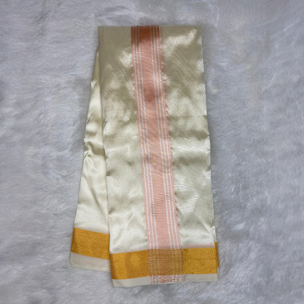 Horad Premium Art Silk RoseGold Shirt + Cream with RoseGold+Gold Border Dhoti
