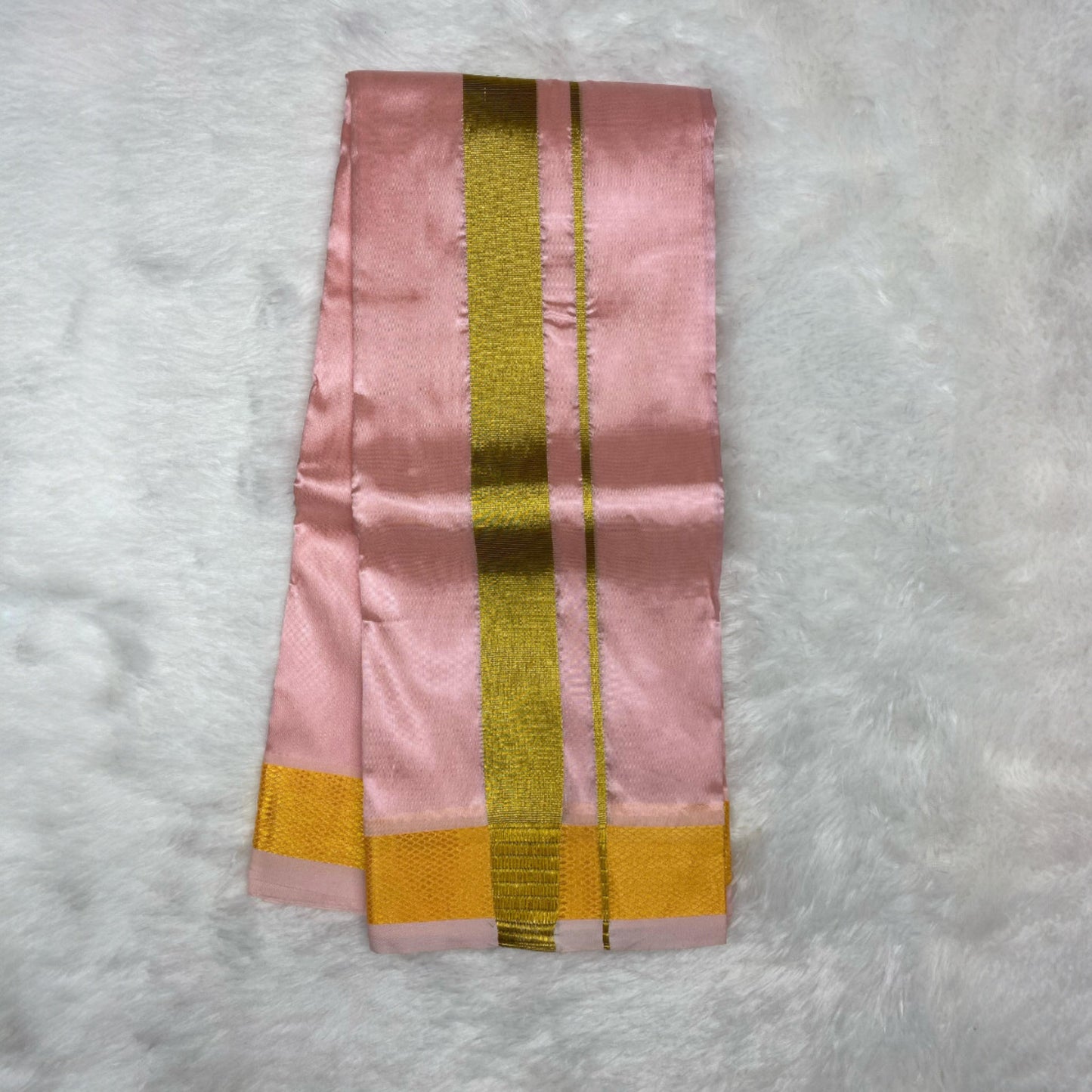 HORAD Premium Art Silk Petal Pink Dhoti + Angavastram (9X5)