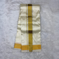 Horad Premium Art Silk Cream Shirt + Cream with Gold Dhoti