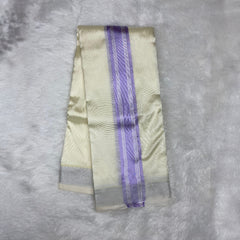 HORAD Premium Art Silk Cream with Lavender+Silver Border Dhoti + Belt