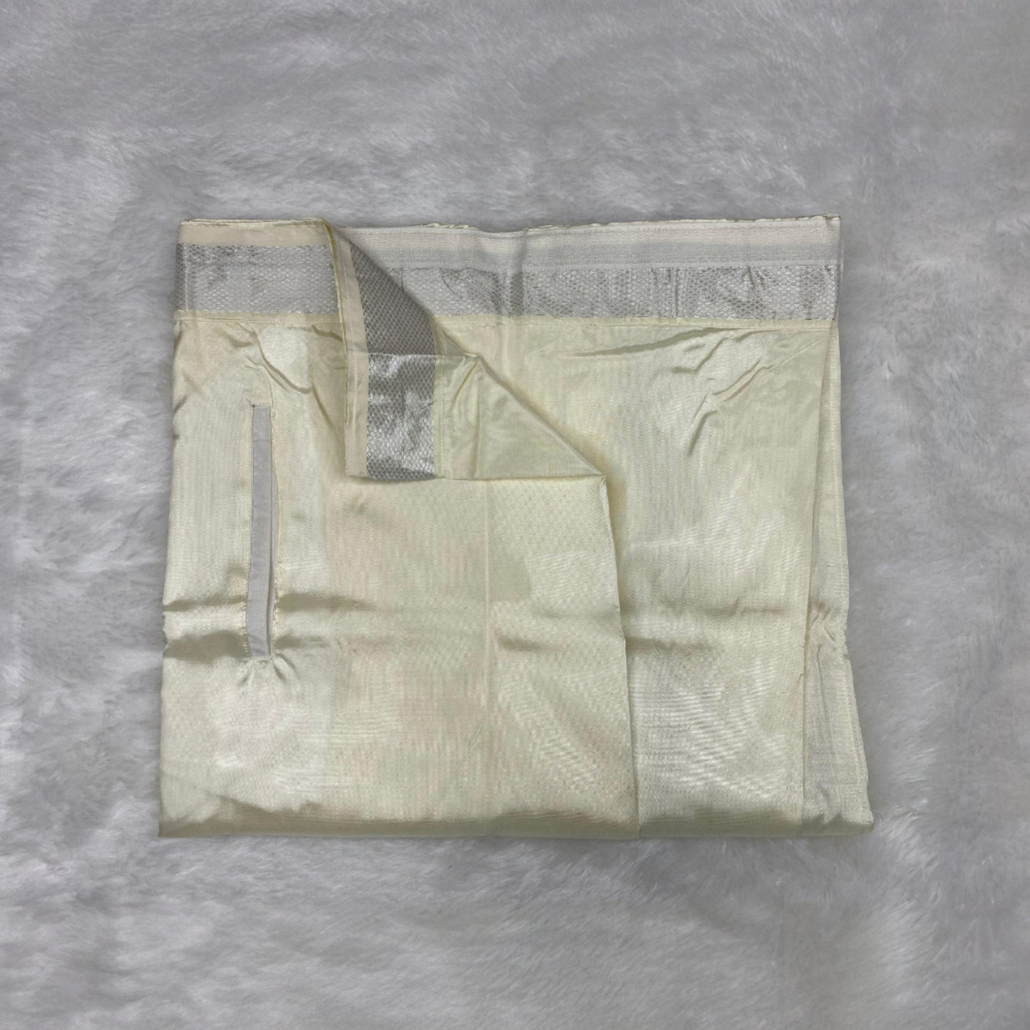 Horad Premium Art Silk Cream with FIR.Green+Silver Border Welcro Dhoti