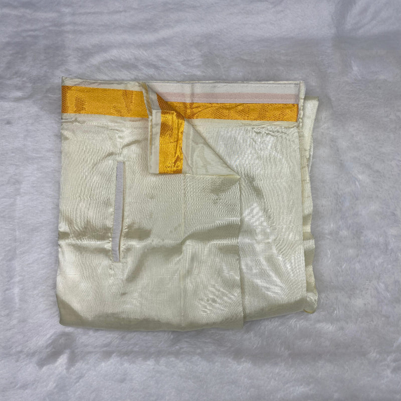 HORAD Premium Art Silk Cream with Lavender+Gold Border Welcro Dhoti with Lavender Shirt Material