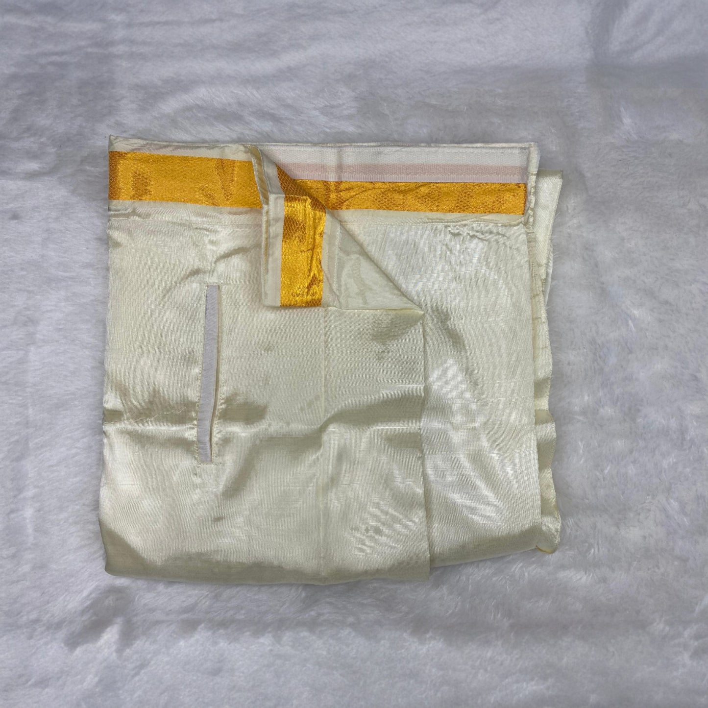 Horad Premium Art Silk Cream with Lavender+Gold Border Welcro Dhoti